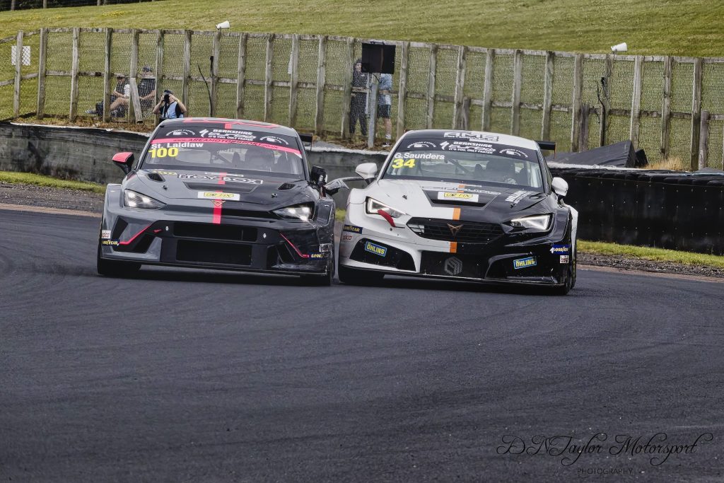 Car #100 and #34 racing side by side - Home - DNT Motorsport Photography Two Cupra racing side by side at Croft Circuit